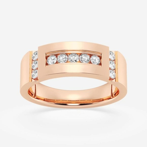 1/2 ctw Round Lab Grown Diamond Men's Framed Channel Set Wedding Band - Picture 3 of 6